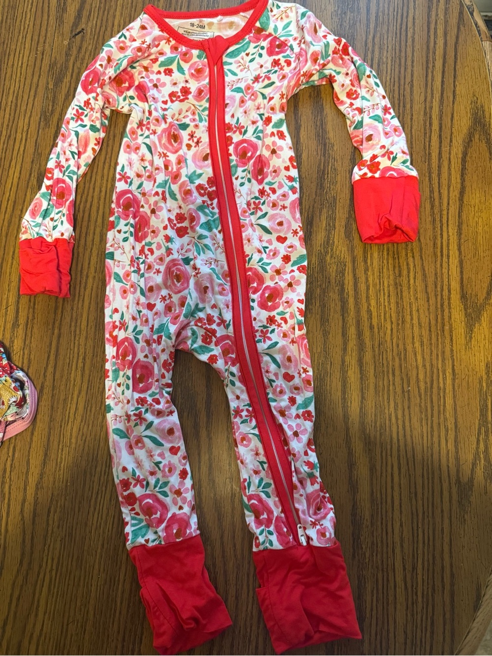 Floral Red Baby One-Piece Zipper Pajama bamboo